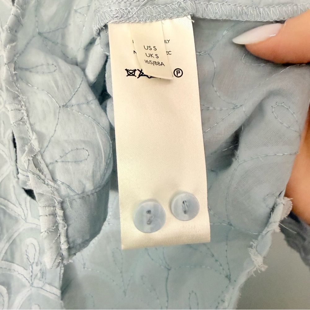 Anthropologie Pilcro Bella Femme Light Blue Button Down Top, 3/4 Puff Sleeve SM - Picture 8 of 12